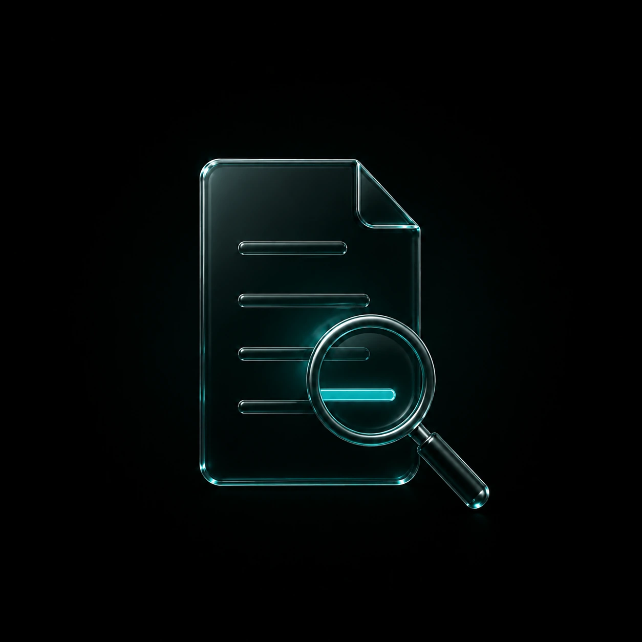 A luminous document and magnifying glass representing transparent sources
